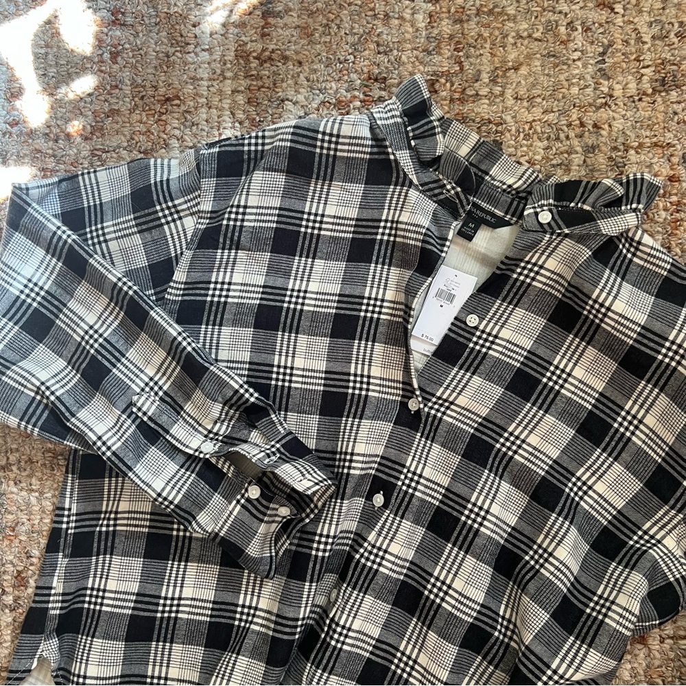 NWT Banana Republic Plaid Button Down Ruffle Collar - Size M